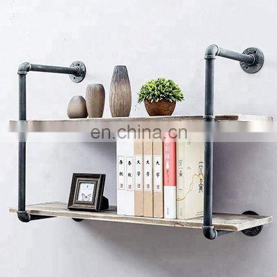 Industrial Pipe Metal Hung Bracket Bookshelf Floating Shelves with Wood 2 Timbers