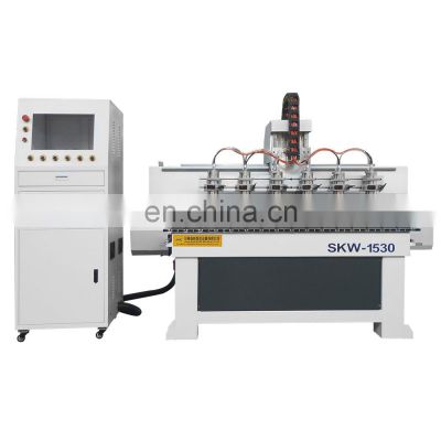 One With Six Working Heads Popular Size 1530 2040 Model Cutting MDF Plywood Wood Engraving CNC Machine