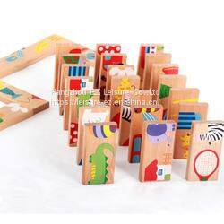 Animal Pattern Wooden Building Blocks Puzzle Toys Colored Dominoes for Kids photo-2