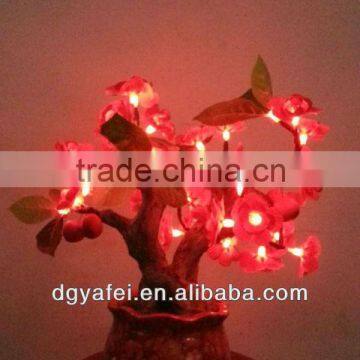 Home decorative lighted LED plastc pulm blossom and cherry fruit bonsai tree