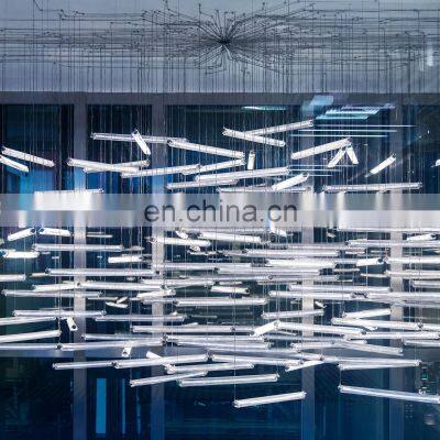 Modern Custom Hotel Entrance Long Coloured Art Deco Glass Tube Pendant Chandelier Lighting Fixture