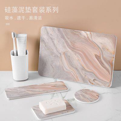 Bathroom Accessories Highly Absorbent Quick Dry Marble Diatomite Stone Bath Mat Set