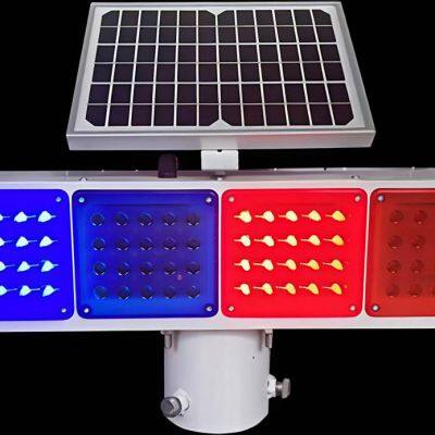 Solar-powered Double-sided Four-group Red and Blue Flashing Lights, Traffic Signal Warning Lights Available in Single-sided and Double-sided Red and Blue Versions