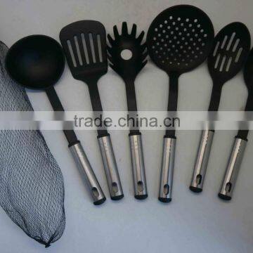 6PCS FDA or LFGB NYLON KITCHEN TOOL SET WITH MESH BAG, S/S HANDLE COOKING UTENSIL