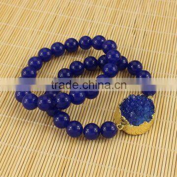 BRH1503 Lapis Beads Blue Druzy Elastic Bracelet, India Druzy Jewelry