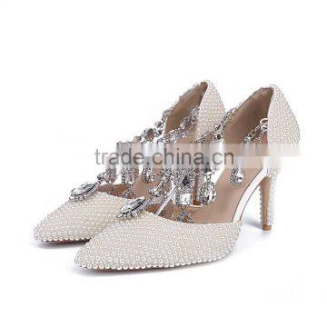 Pearl Upper Wedding High Heel Shoes Rehinestone Heels Hand Beaded Shoes Custom Made Pumps Luxury Diamond Wedding Dress Shoes photo-2