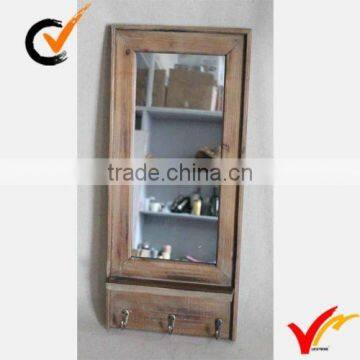 2 Drawers 2 Hooks Solid Wood Retro White Rustic Mirror With Shelf photo-3