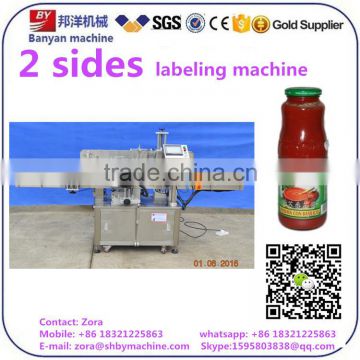 High speed adhesive sticker Automatic Honey bottle 2 sides labeling machine