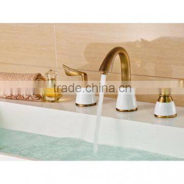 Pure Marble Clean Color Good Quality 3 Holes Ornate Bathroom Wash Hand Basin Faucet Mixer