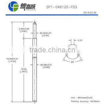 China diameter 0.48 mm Au plated Be Cu spring loaded PCB test probe pin