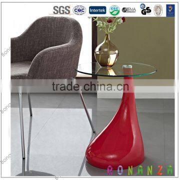 T-108# Round Glass Coffee Table in Red Teardrop Shape ABS Base