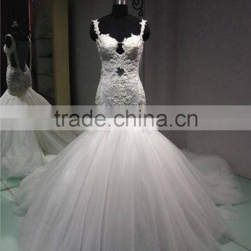Luxury Beaded Open Back Wedding Dress Chapel Train Vintage Sheer Mermaid Bride Dress photo-4