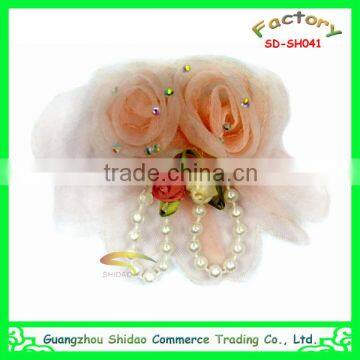 Beauty making chiffon red rose hair flower with pearl