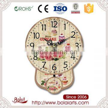 Promotional delicious cupcakes and roses design round dial mdf decorative clock faces