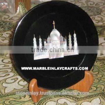 Decorative Black Marble Plate With Taj Mahal