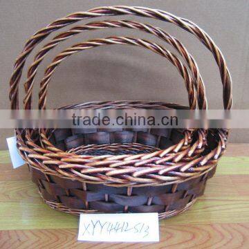 cheap brown oval 3 pcs willow wicker baskets with handle