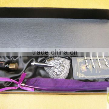 Customized Design Purple Ostrich Feather Pen With Ink 2014 Promotional