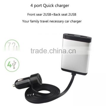 Veister 34W/6.8A 4-Port Front and Back Seat Car Charger 3.4a +3.4a dual usb car charger for iphone