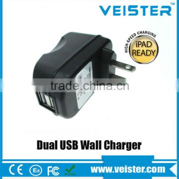 Universal multiple flat usb Wall Charger,5v 2.1 a USB travel wall charger For ipad Iphone