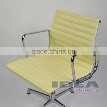Replica Charles Low Back Ribbed Meeting Chair - Cream White Color Genuine Leather photo-6