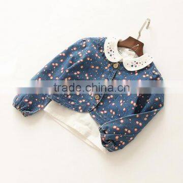 2016 autumn winter children girls jeans floral o-neck jacket outwear