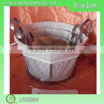 Round Sets OF Handmade Wire Storage Basket With Cloth Linner And Handles