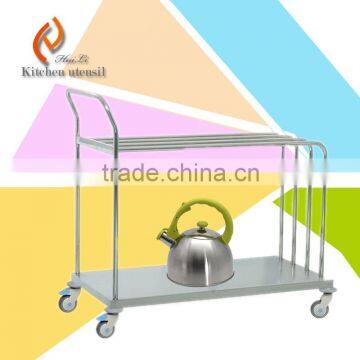 Movable SS commercial kitchen hotel serving trolley cart with wheels in hotel restaurant