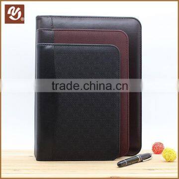 2016 New design leather portfolio with zipper