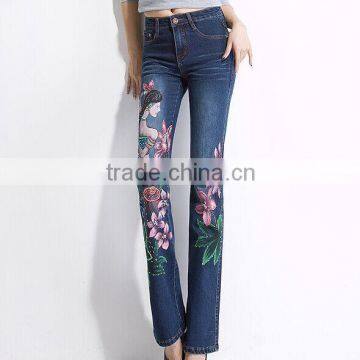 The new spring bead embroidery pants waist jeans BDF in painting