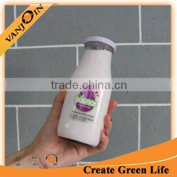 300ml Clear Square Glass Milk Bottle With Logo Print