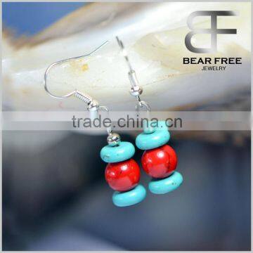 Retro Jewelry Red Tuiquoise Blue Beads Drop Earrings for Women