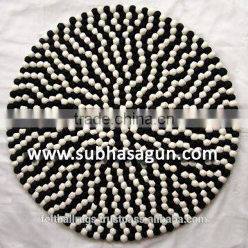 Zebra Woolen felt Felt Ball Rugs from Nepal