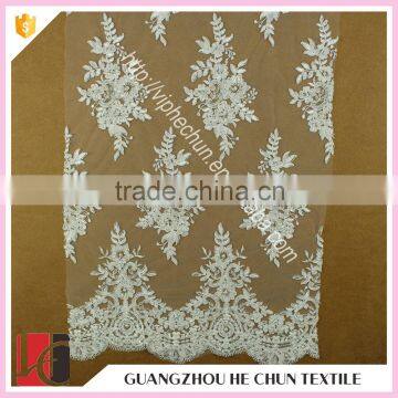 HC-5773-1 Hechun Hand Embroidery Designs Pearl African Cord Bridal Lace Fabric