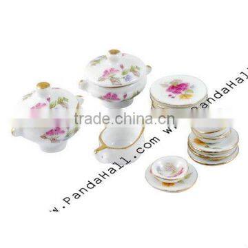 Porcelain Tea Set Decorations, PearlPink, Size: Saucer: about 18~22x3mm; Teapot: about 12~27x25~32x17~27mm (SJEW-R014)