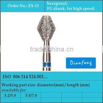 FG shank high speed medium grit hexagonal diamond dental products