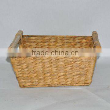 Vietnam wicker basket, nature basket eco friendly, water hyacinth rectangular basket with rattan pole handles