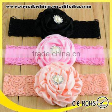 Fashion Elastic Girls Pearl Flower Knitted Head Bands photo-2