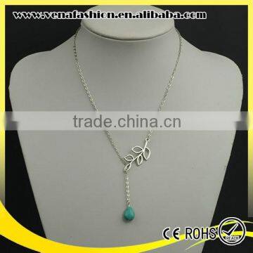 leaf water drop bead thick chain silver necklace designs