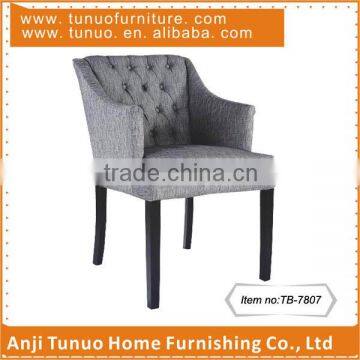 Arm chair with Polyester fabric and buttons on the back cushion,Black color rubber wood legs.Assembled packing,TB-7226