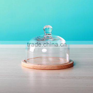 glass dome for cake with wooden base, glass cake dome
