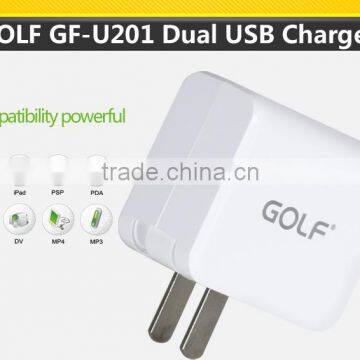 Golf Cellphone Charger Dual USB Cell Phone Charger 5v 2.1a/1a Good Quality Mobile Phone Charger