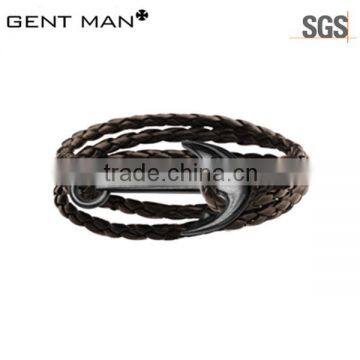 Coolman 2016 Wholesale Brown Leather Anchor Men Bracelet