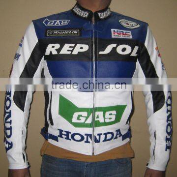 Mens HONDA GAS REPSOL Leather Motorcycle Motorbike Biker Jacket