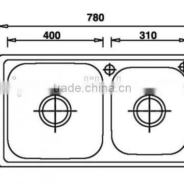 Top-Mount / Drop In Stainless Steel Double Bowl Kitchen Sink 7841B photo-2