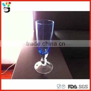 Hot sale hand made shot stem champagne combalt blue color glass flute