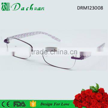 High quality rimless designer lady metal reading glasses with color lens and pouch