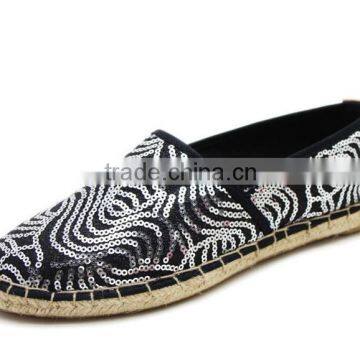 Sequins stitching upper jute sole hemp shoe cheap casual shoes fashion shoe ladies flat loafer shoes espadrille 2016
