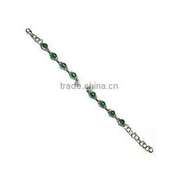 Natural Round Green Onyx Gemstone Sterling Silver Bracelet