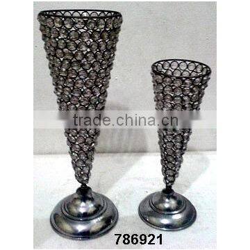 Iron & Glass Crystal Cone Votive Tealight Candle Holder Set