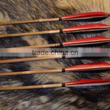 33 Inches Archery Bamboo Arrows With Replaceable Points And Turkey Vanes For Hunting